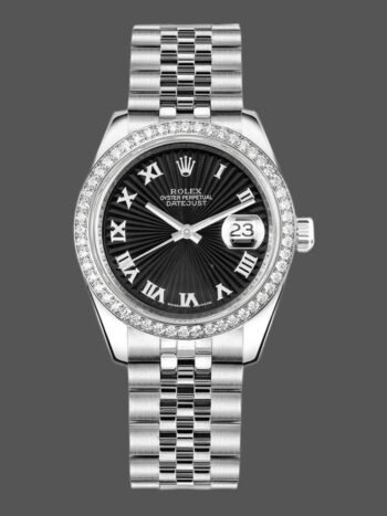 Rolex Datejust 178384 Women's Stainless Steel Black Dial Sunburst Watch Replica 31mm