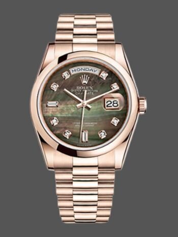 Replica Rolex Day-Date 118205 unisex watch with 36mm dark mother-of-pearl black dial