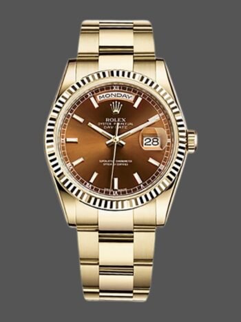 Replica Rolex Day-Date 118238 unisex watch, cognac dial with indexes and 36 mm fluted bezel