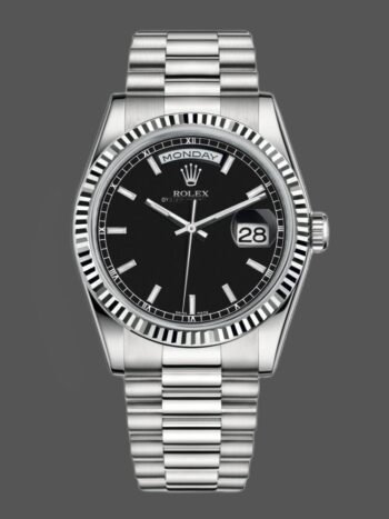 Replica Rolex Day-Date 118239 unisex watch, white gold, black dial, fluted bezel, 36 mm