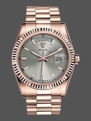Rolex Day-Date 118235 replica watch, rhodium-plated gray dial, rose gold, 36 mm, unisex