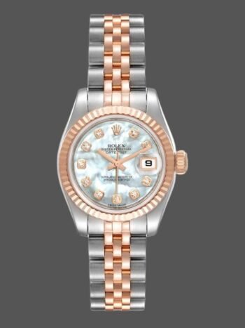 Replica Rolex Datejust 179171 Women's Watch, White Mother of Pearl Dial with Diamonds and Fluted Bezel, 26mm