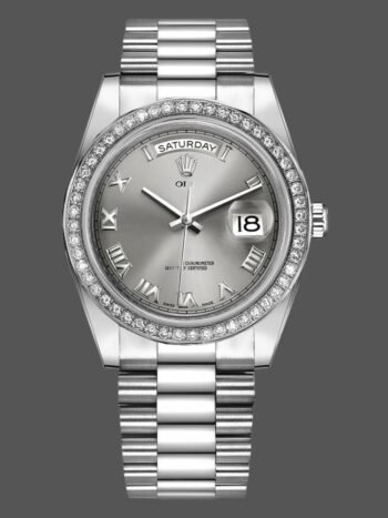 Rolex Day-Date 218349 Men's Watch Replica, Rhodium-Plated Gray Dial, 41mm