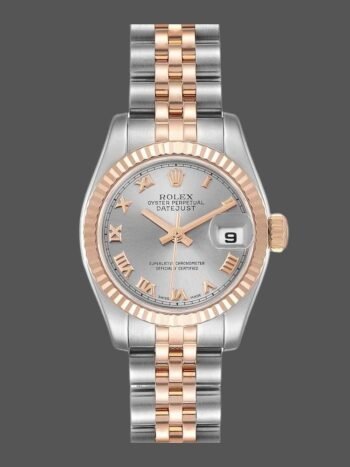 Replica Rolex Datejust 179171 for women, gray dial with Roman numerals, fluted bezel, 26 mm