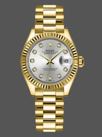 Replica Rolex Datejust 279178 Women's Watch, Silver, with Fluted Bezel and Diamond Mark, 28mm
