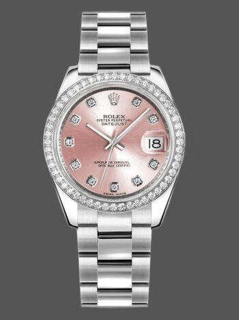 Replica Rolex Datejust 178384 for women, pink diamond dial and diamond bezel, 31 mm