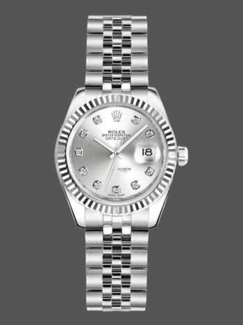 Replica Rolex Datejust 179174 Women's Watch, Silver Diamond Dial and Fluted Bezel, 26mm