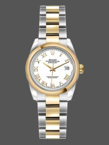 Replica Rolex Datejust 179163 for women, white dial with Roman numerals, 26 mm
