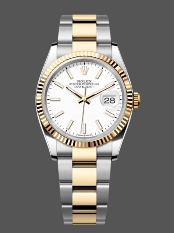 Replica of the unisex Rolex Datejust 126233 0020 watch with white dial and 36 mm indices