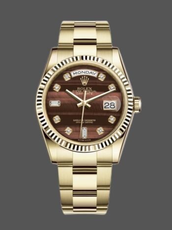 Replica Rolex Day-Date 118238 watch with Oyster bracelet, porthole dial and diamonds, 36 mm, unisex