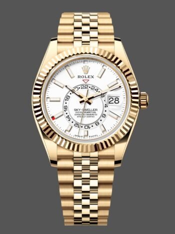 Rolex Sky Dweller 42 Oro Amarillo GMT Esfera Blanca Estilo Jubileo M336938 0006 Reloj para Hombre