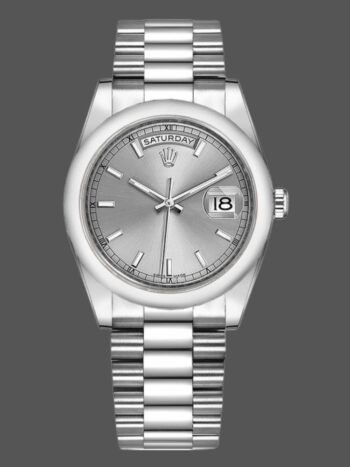 Replica Rolex Day-Date 118209 unisex watch, silver dial, white gold, 36 mm
