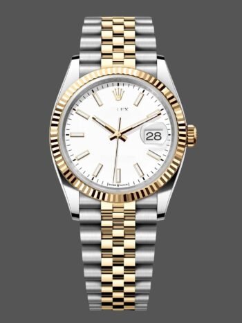 Replica Rolex Datejust m126233 0019 unisex watch, white dial with indexes and fluted bezel, 36 mm