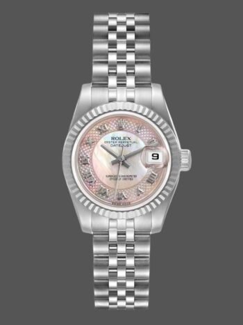 Replica Rolex Datejust 179174 for women, decorated mother-of-pearl dial, fluted bezel, 26 mm