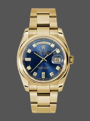 Replica of the unisex Rolex Day-Date 118208 watch with 36 mm blue diamond dial