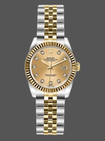 Rolex Datejust 179173 Women's Watch Replica Champagne Diamond Dial Fluted Bezel 26mm