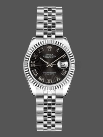 Rolex Datejust 179174 Sunbeam Women's Watch Replica Black Roman Dial Fluted Bezel 26mm