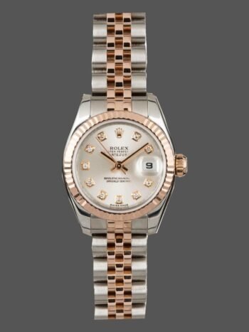 Replica Rolex Datejust 179171 for women, silver dial with diamonds and fluted bezel, 26 mm