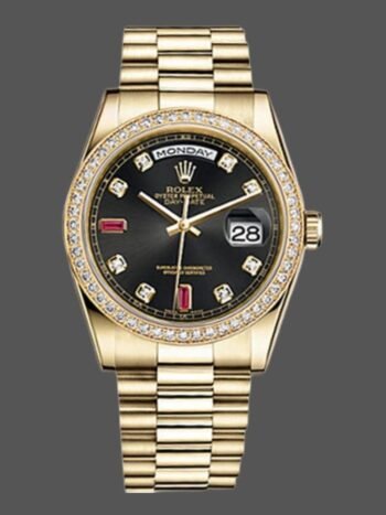 Replica Rolex Day Date 118348 unisex watch with 36mm black diamond dial
