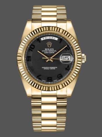 Rolex Day-Date 218238 Men's Watch Replica Black Dial with Concentric Circles, Yellow Gold, 41mm