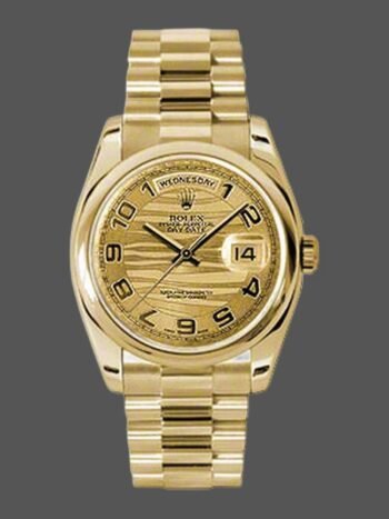 Replica of the Rolex Day-Date 118208, champagne dial, Arabic numerals and 36 mm, unisex