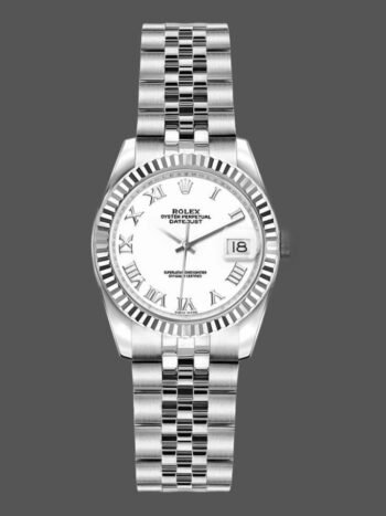 Rolex Datejust 179174 Women's Watch Replica White Roman Dial Fluted Bezel 26mm