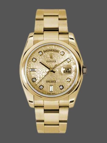 Replica of the unisex Rolex Day-Date 118208 watch in yellow gold with 36 mm Champagne Jubilee dial