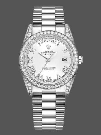 Rolex Day-Date Replica 118389, White Gold, White Dial with Roman Numerals, 36mm, Unisex