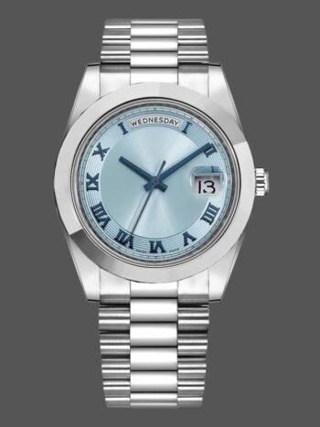 Rolex Day-Date 218206 Men's Watch Replica Ice Blue Dial with Concentric Circles Platinum 41mm