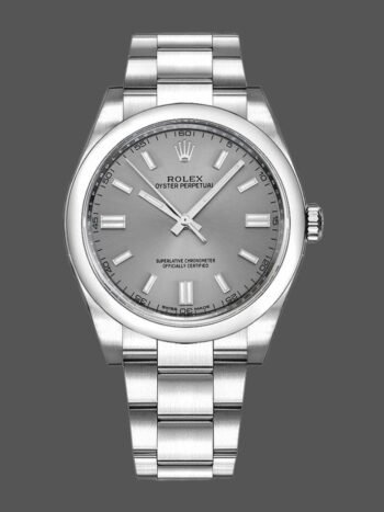 Replica Rolex Oyster Perpetual 116000 unisex watch, rhodium-plated gray dial, 36 mm