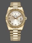 Replica Rolex Day-Date 218238 Men's Silver Dial with Roman Numerals, Yellow Gold, 41mm