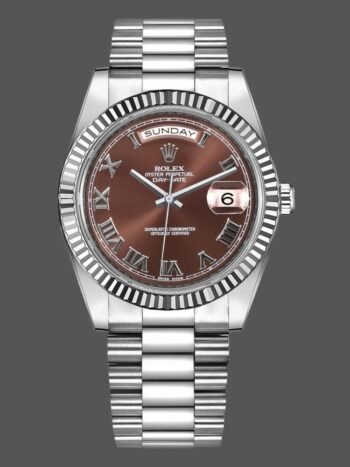 Replica Rolex Day-Date 218239 Men's Chocolate Brown Dial with Roman Numerals, White Gold, 41mm