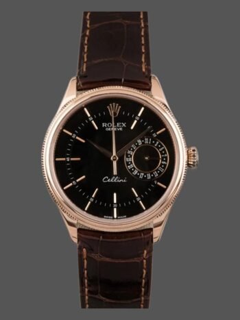 Réplica del reloj Rolex Cellini Date 50515 para hombre, de piel marrón, esfera negra con índices, 39 mm