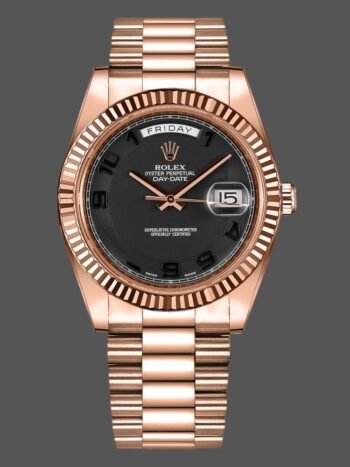 Rolex Day-Date 218235 Replica Men's Black Concentric Arabic Dial Rose Gold 41mm