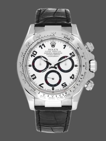 Replica Rolex Daytona 116519 Men's Watch, Black Alligator Leather Strap, White Dial, 40mm