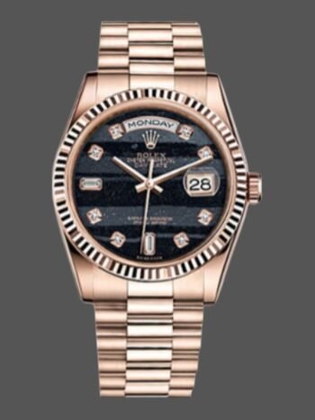 Replica of the unisex Rolex Day-Date 118235 Everose gold watch with ferrite dial and 36 mm diamonds