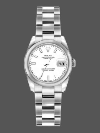 Replica Rolex Datejust 179160 women's watch, white dial with indexes and domed bezel, 26 mm