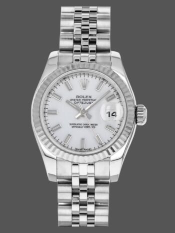 Replica Rolex Datejust 179174 women's watch, white dial with indexes and fluted bezel, 26 mm