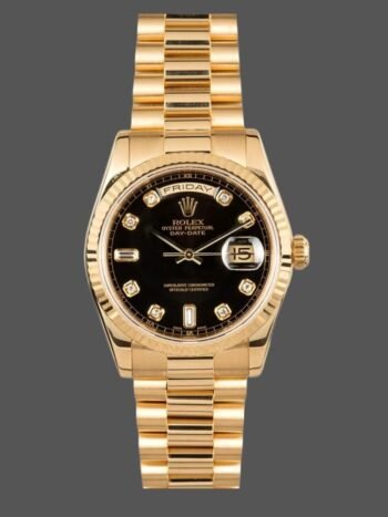 Rolex Day Date 118238 Men's Replica Watch Yellow Gold Black Diamond Dial 36mm