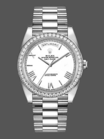 Rolex Day-Date 228349RBR Men's Watch Replica White Roman Dial Diamond Bezel 40mm