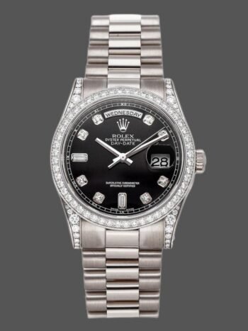 Replica Rolex Day-Date 118389 unisex watch, white gold, black diamond dial, 36 mm
