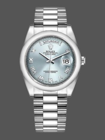 Rolex Day-Date 118206 Replica Ice Blue Dial with Roman Numerals, 36mm, Unisex