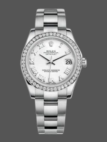 Replica Rolex Datejust 178384 for women, white dial with Roman numerals, 31 mm