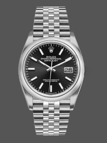 Replica Rolex Datejust 126200 unisex stainless steel watch, dial with black indices, 36 mm