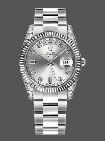 Replica Rolex Day Date 118339 unisex watch, silver dial, fluted bezel, 36 mm