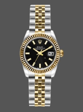 Replica Rolex Datejust 179173 women's watch, black dial with indexes and fluted bezel, 26 mm