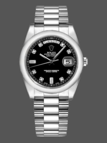 Replica Rolex Day-Date 118209 unisex watch, black dial, white gold, 36 mm