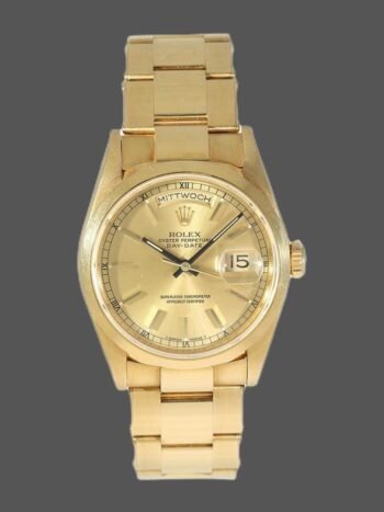 Replica Rolex Day-Date 118208 unisex 36mm watch with champagne dial and gold indexes
