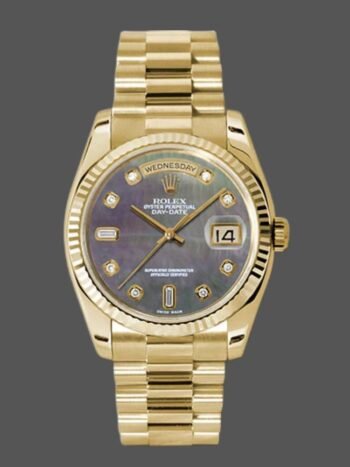 Replica Rolex Day-Date 118238 unisex watch in 36mm dark mother-of-pearl