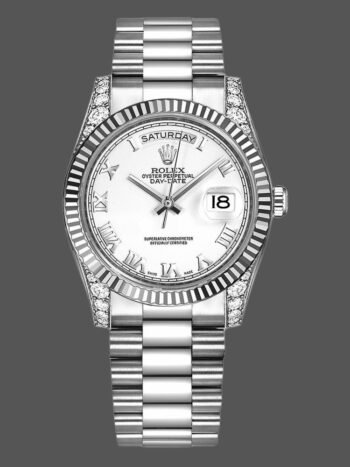 Replica Rolex Day Date 118339 unisex watch, white dial, fluted bezel, 36 mm